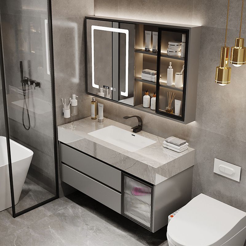 Modern Glass Vanity Sink Bathroom Wall-Mounted Vanity Cabinet with Mirror Cabinet