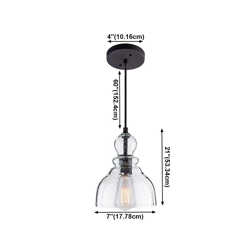 Glass Black Hanging Lamp in Industrial Retro Style Wrought Iron Pendant Light for Dining Room