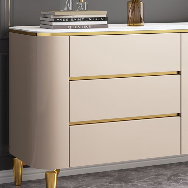 Glam Style Stone Buffet Stand Engineered Wood Buffet Sideboard with 3-Drawer