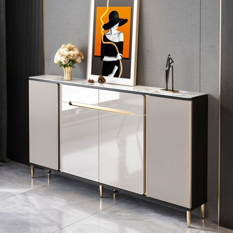 Glam White Top Sideboard Sintered Stone Server with Door and Drawer