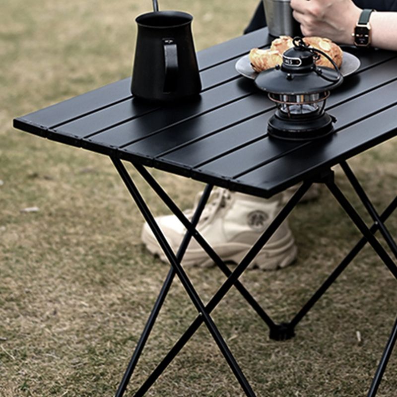 Metal Camping Table Contemporary Black Rectangle Foldable Table