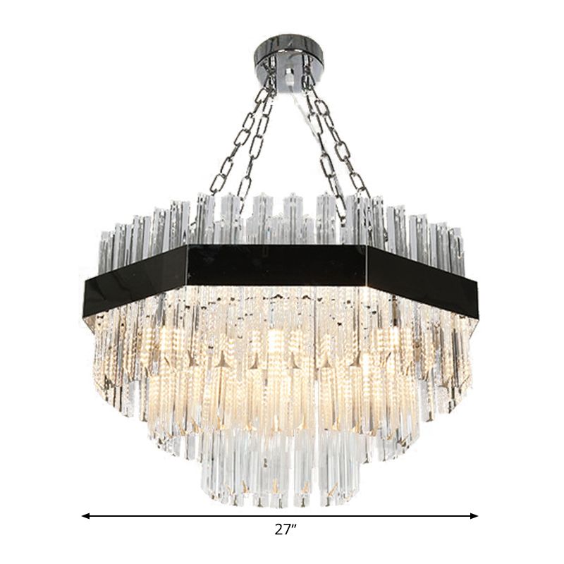 Layered Chandelier Lighting Modern Beveled Crystal 10 Bulbs Suspension Pendant Light in Silver