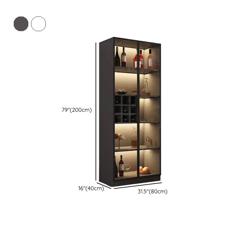 Modern Living Room Floor Cabinet Wood Multi-shelf with Glass Doors