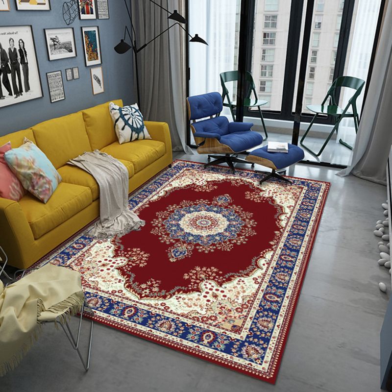 Multi Colored Persian Rug Synthetics Flower Printed Indoor Rug Anti-Slip Backing Pet Friendly Carpet for Decoration