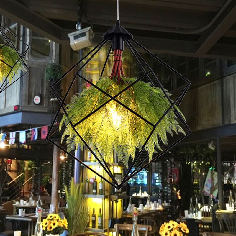 1 bol metalen hanglamp Licht armatuur industrieel zwart geometrisch restaurant LED -plant hangende lampkit, 18 "/21,5" breed