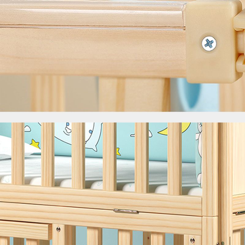 Contemporary 3-in-1 Solid Wood Convertible Baby Crib with Wheels and Storage