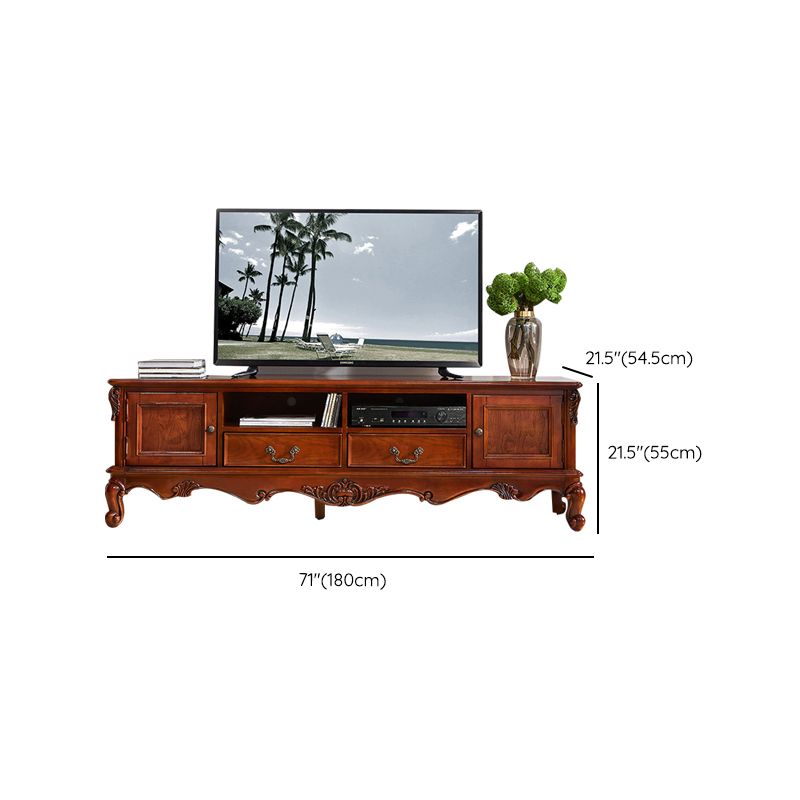 Traditional Wood TV Stand Console Open Storage TV Media Stand with Doors for Living Room