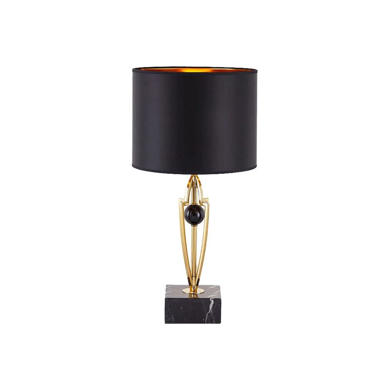 Fabric Drum Task Light moderniste 1 ampoule noire petite lampe de bureau avec base en marbre carré