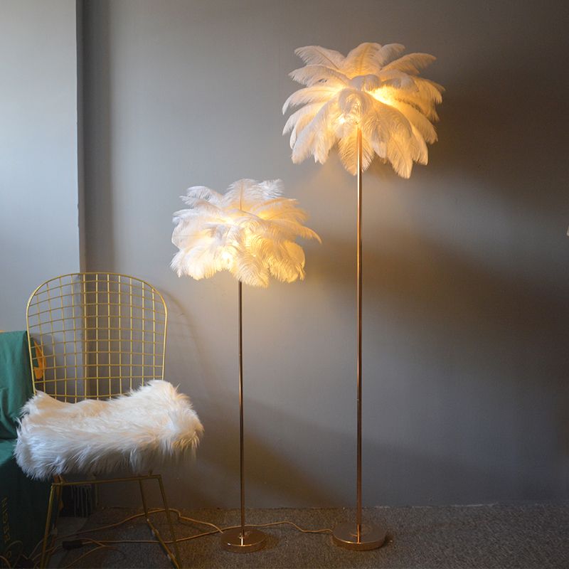 Modern Floor Lamp Colorful Floor Lighting Fixture with Feather Shade for Sitting Room