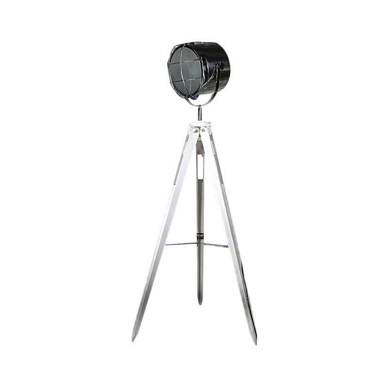 Industrial Loft Tripod Flood Spotlight 1 Light Metal and Wood Standing Floor Lamp in Black/White for Studio