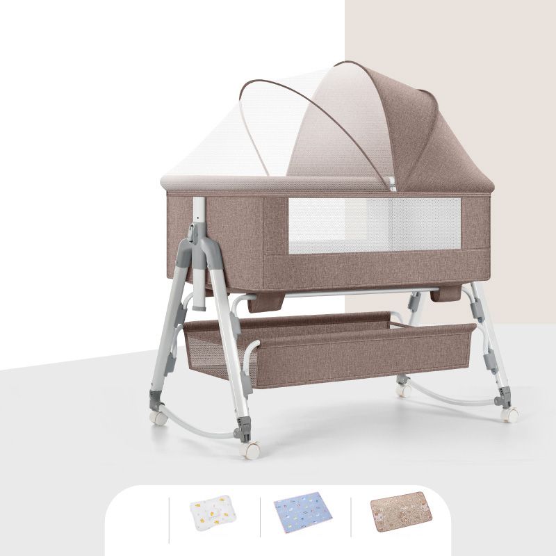 Metal Adjustable Bedside Bassinet Gliding Rectangle Crib Cradle for Baby