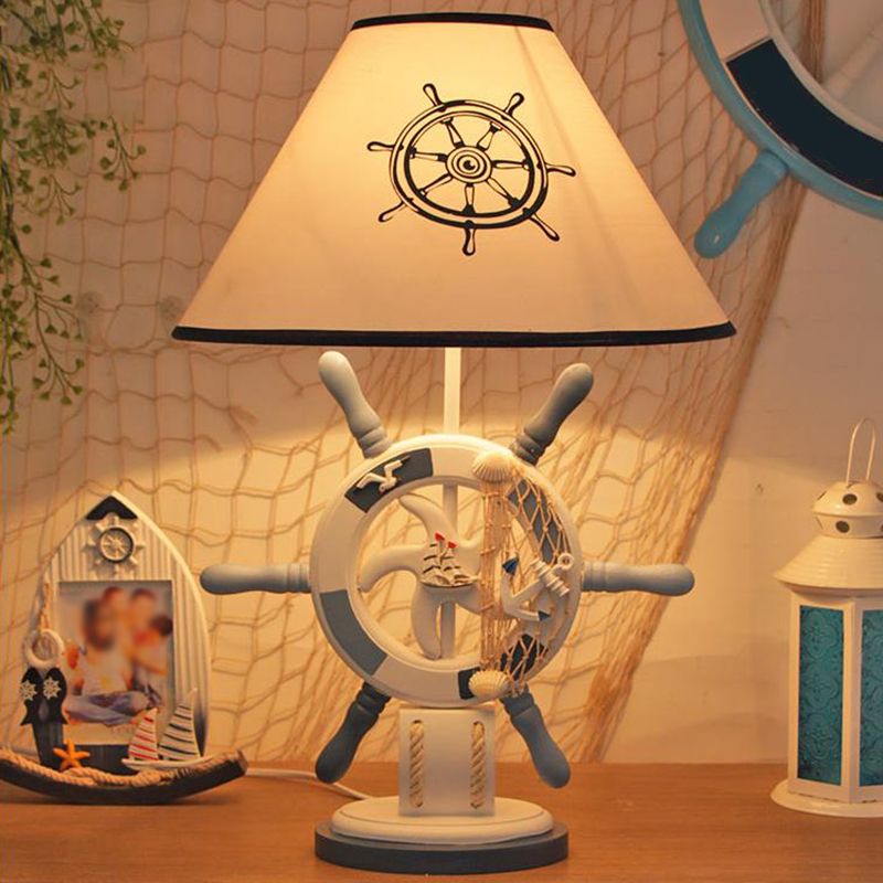 Kids Style Rudder Table Lamp Wood 1 Head Bedside Night Light in Pink/Blue/Green with Dimmer Switch/Power Switch