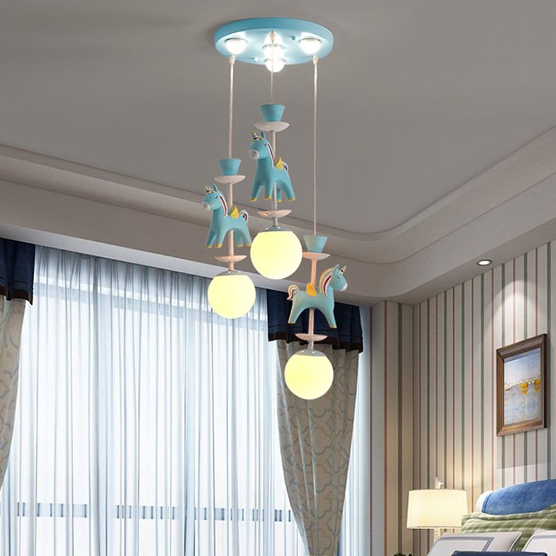 Horses Pendant Lighting Fixture Kids Style Metal Hanging Ceiling Light for Bedroom