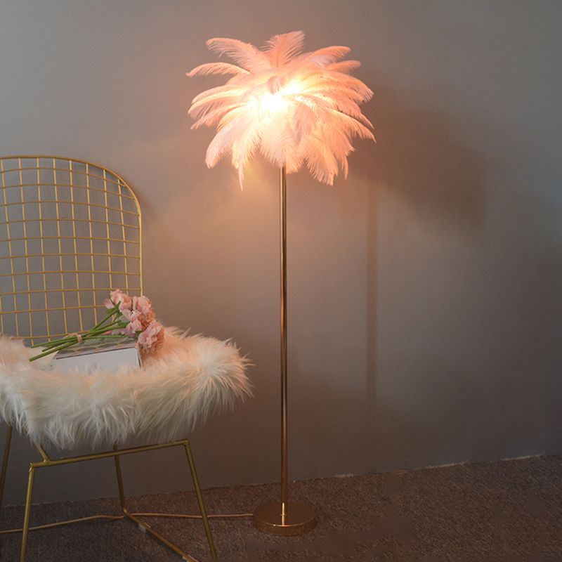 Modern Floor Lamp Colorful Floor Lighting Fixture with Feather Shade for Sitting Room