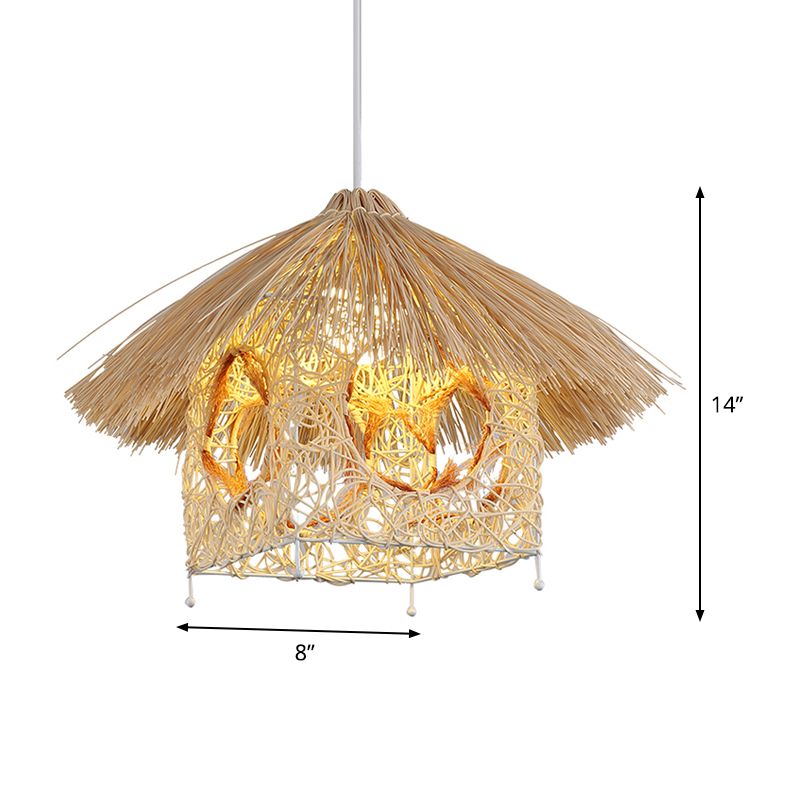 1 Testa soggiorno Lampada sospesa Asia BEIGE BIFFING LIGHT CONSEGNA CON OMAMENTO DI BAMBOO CASA