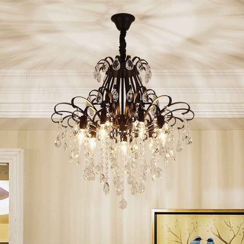 3/6 têtes Crystal Chandelier Lighting Moderniste Style Plafond Pendant Light en noir / or pour la chambre