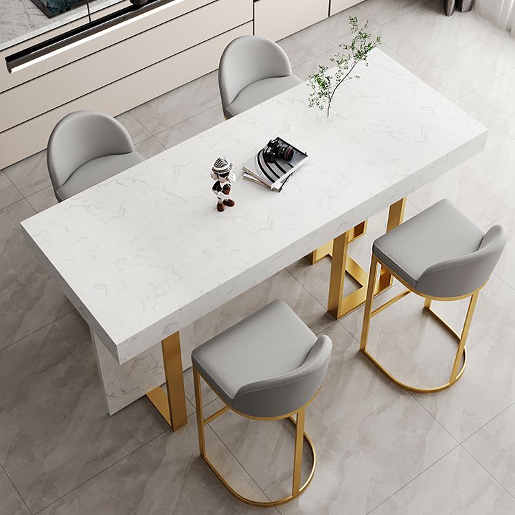 Glam Iron Bar Dining Table with White Stone Top Rectangle Indoor Bistro Table