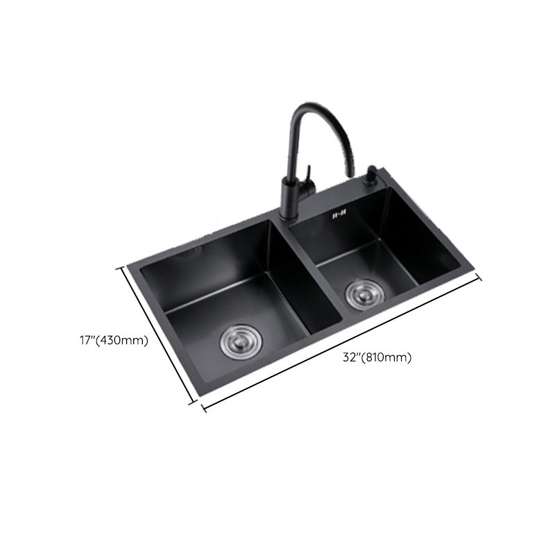 Modern Style Kitchen Sink Stainless Steel Rectangle 2 Holes Kitchen Sink