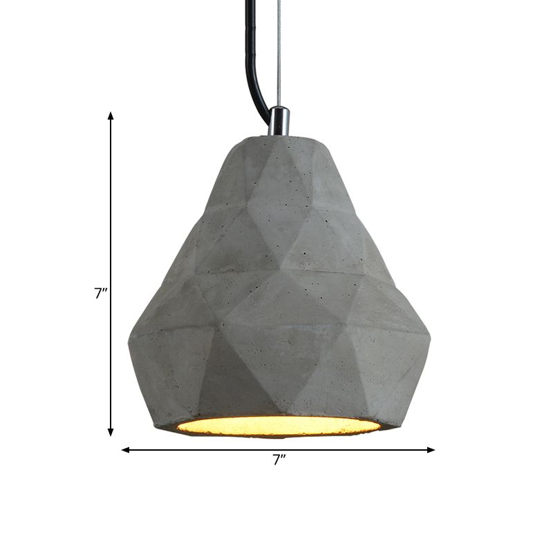 7"/10" W 1 Light Mini Pendant Light Fixture Antiqued Restaurant Ceiling Lamp with Geometry Cement Shade in Grey