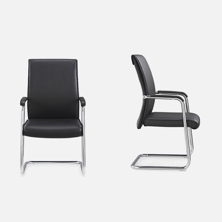 Contemporary Arm Chair Fixed Arms No Wheels Leather Black Office Chair