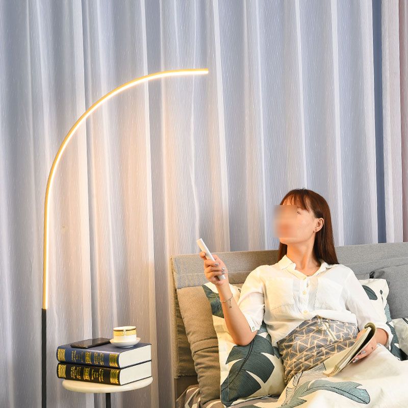 White Minimalism Floor Lamp 1-Light Linear Floor Light with Marble Table