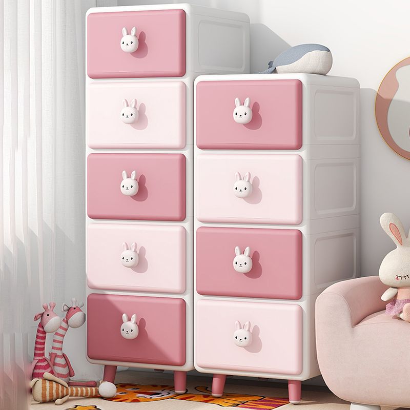 Contemporary Vertical Kids Nightstand Pink/Brown Plastic Nursery Dresser for Room