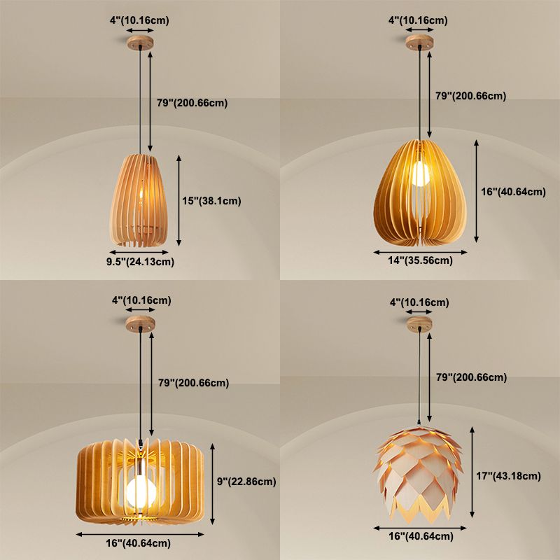 Style géométrique de style moderne Bois pendentif 1 lampe à suspension légère pour salle à manger