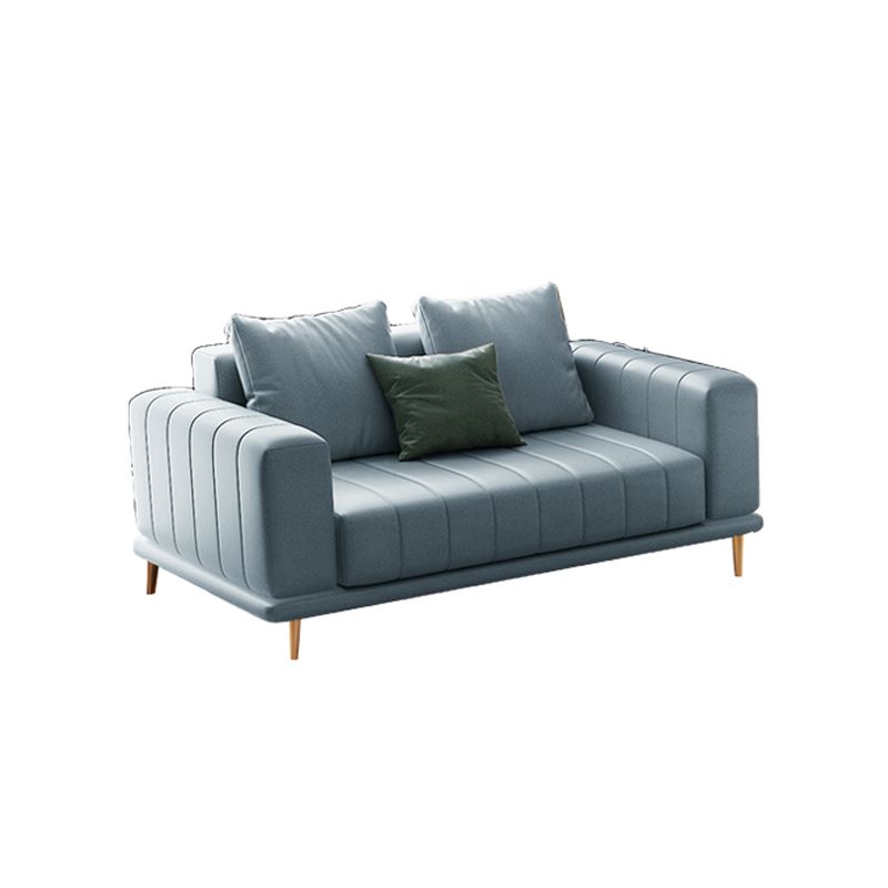 Blue Faux Leather Square Arm Contemporary Sofa with Stain Resistant and Slipcovered