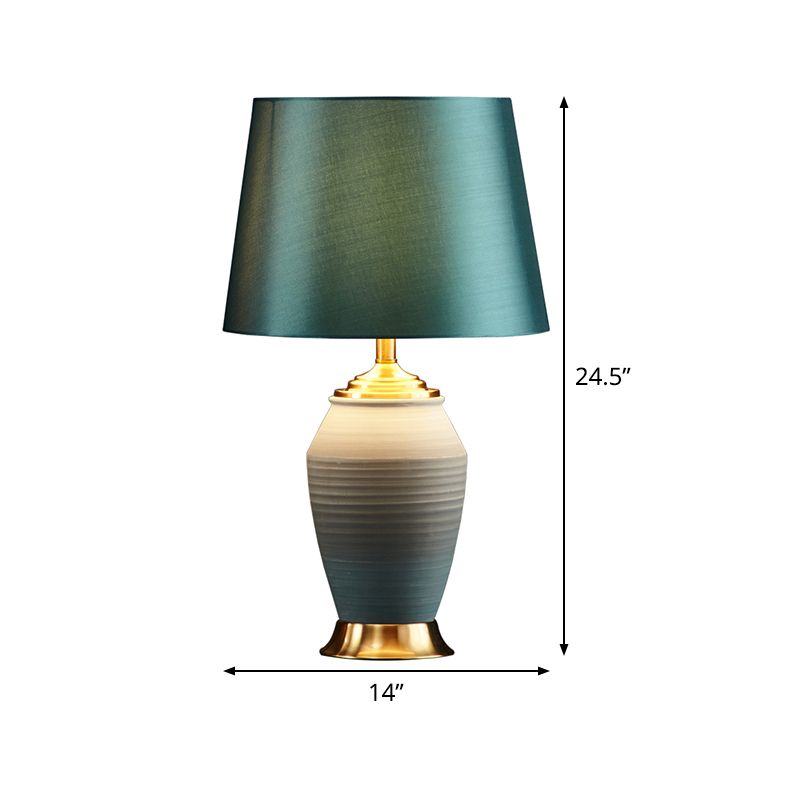 Tapered Drum Task Light Contemporary Fabric 1 Head Green Night Table Lamp, 13"/14" Wide