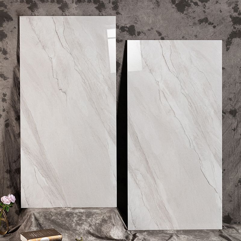 Gray Tone Floor Tile Straight Edge Polished Marbling Singular Tile