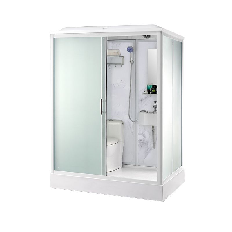 Modern Frosted Glass Single Sliding Shower Enclosure Framed Shower Enclosure in White