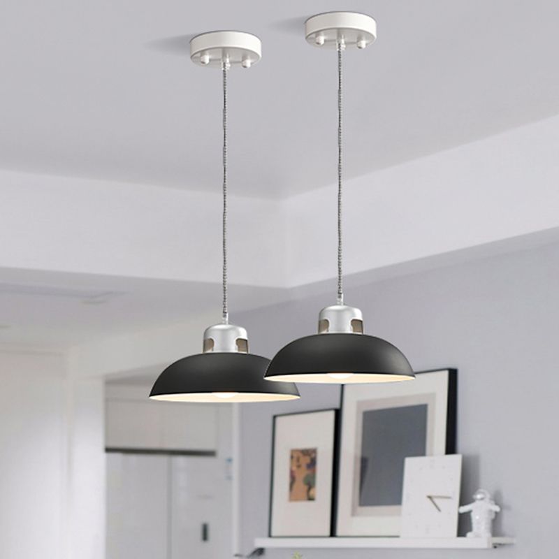 Metal Black/Grey/White Hanging Lamp Domed 1 Light Vintage Pendant Lighting for Dining Room