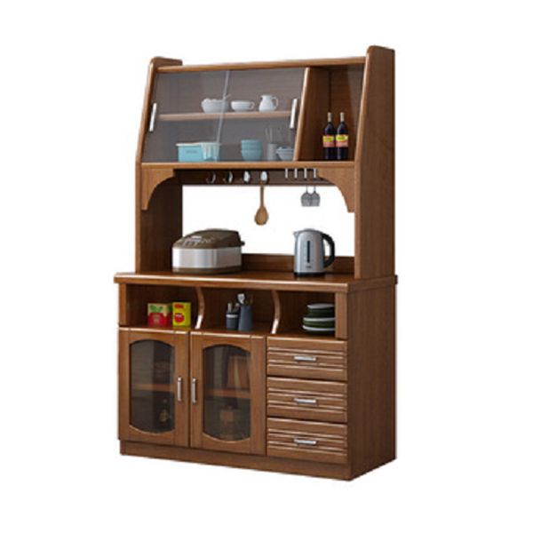 Modern Dining Hutch Glass Doors Rubberwood Hutch Buffet for Living Room