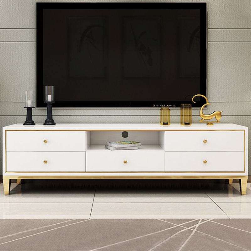 Glam Faux Wood TV Stand Console White TV Media Stand for Living Room