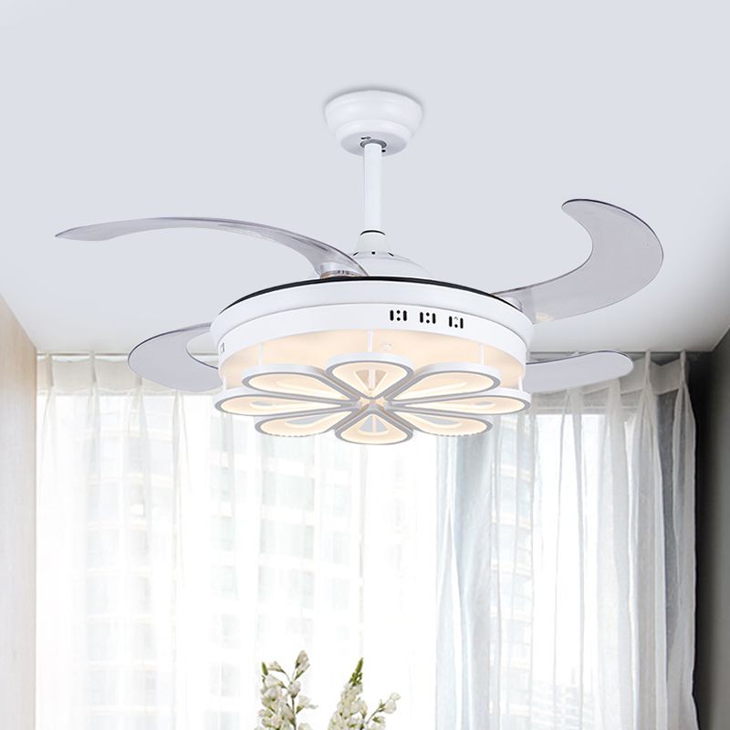 42 "Largeur de largeur moderne plafond lampe de la lampe à la lampe à lampe en acrylique Semi Flush en blanc avec 4 lames transparentes pour le salon