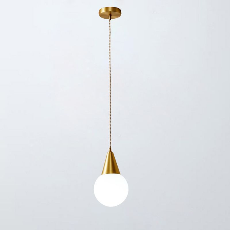 Brass Water-drop Shaped Hanging Light Minimalist 1-Light White Glass Ceiling Pendant