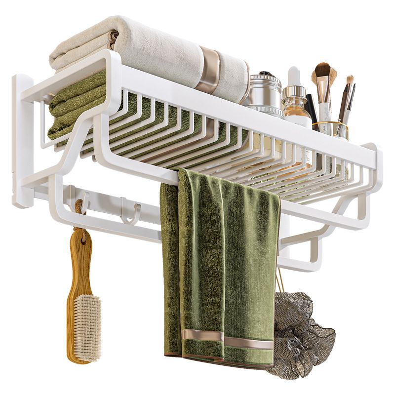 Modern White Finish Bathroom Accessory Set with Bath Shelf/Towel Bar/Robe Hooks