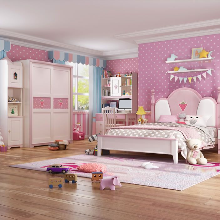 Manufactured Wood Kids Closet Contemporary Pink Wardrobe Closet with Sliding Door