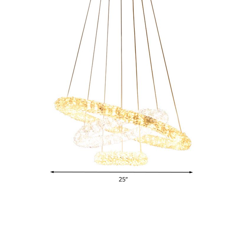 Crystal Beaded Ring Pendant Light Fixture Simple Style Chrome LED Chandelier Lamp, Warm/White/Natural Light