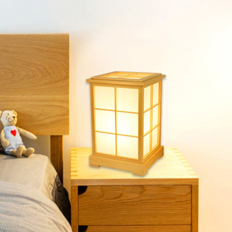 1 Head Bedroom Table Lamp Chinese Beige Reading Book Light with House Wood Shade