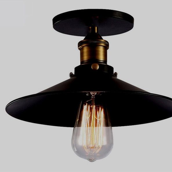 1-Bulb Saucer Shaped Semi Flush Mount Industrial Black Finish Metal Ceiling Lighting