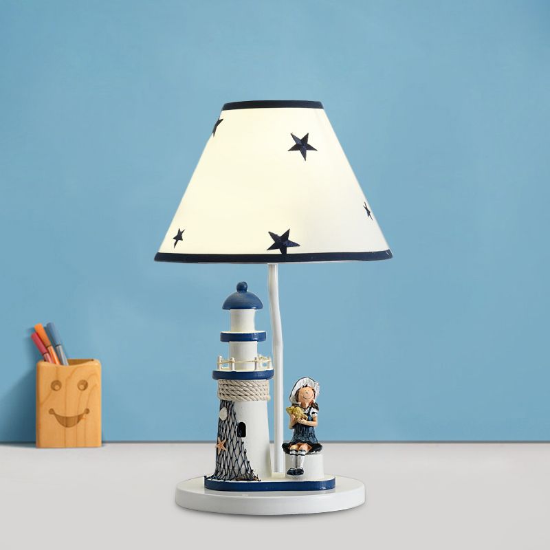 Kids Cartoon Girl/Boy Table Light Resin 1 Head Children Room Shaded Task Lighting in Dark Blue