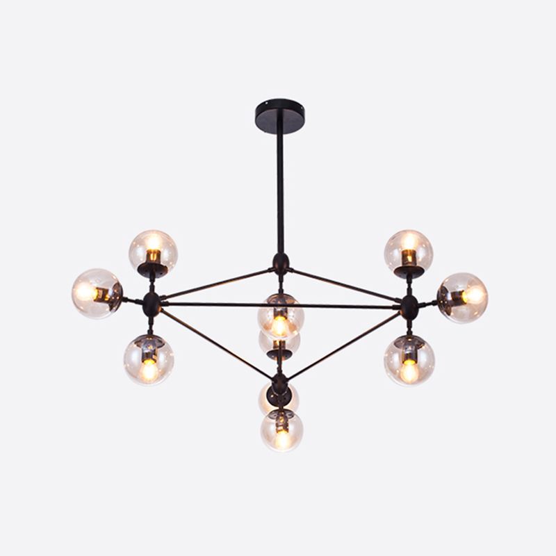 Shaded Glass Ceiling Chandelier Pendant Industrial-Style Living Room Hanging Chandelier Light in Black