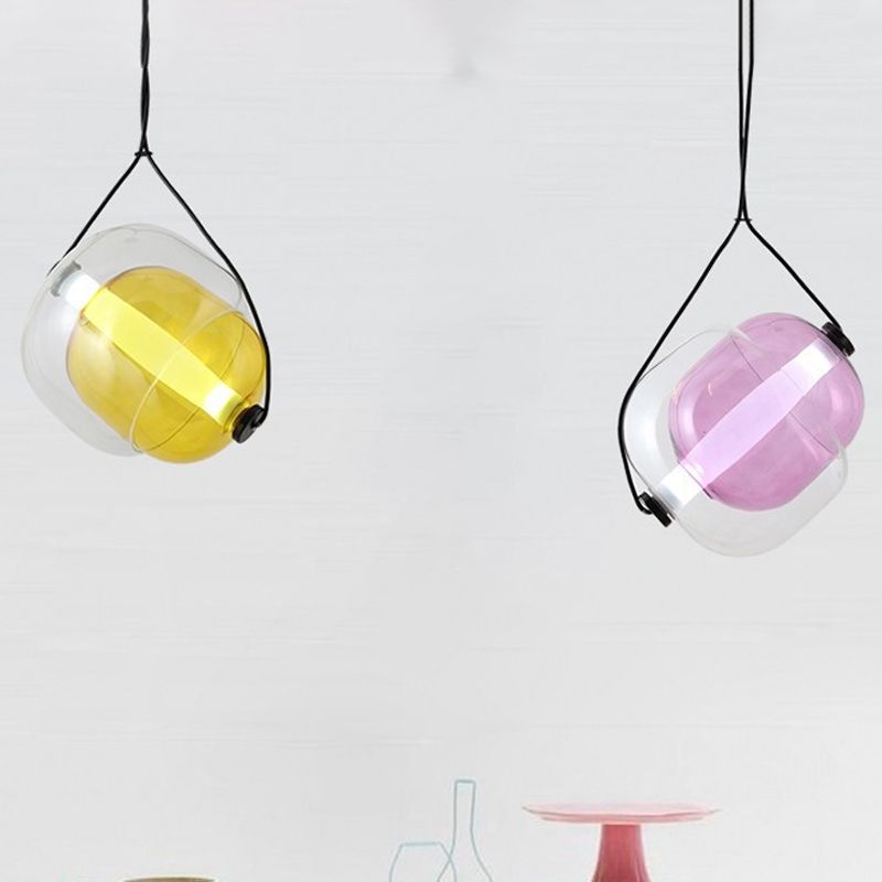 Candy-Shaped Pendant Light Modern Clear Glass 1 Light Led Hanging Ceiling Lamp in Grey/Yellow/Purple with Cord