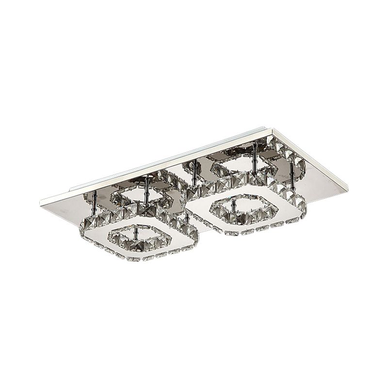 Square Beveled Crystal Ceiling Flush Mount Modernist LED Chrome Flush Light Fixture for Corridor