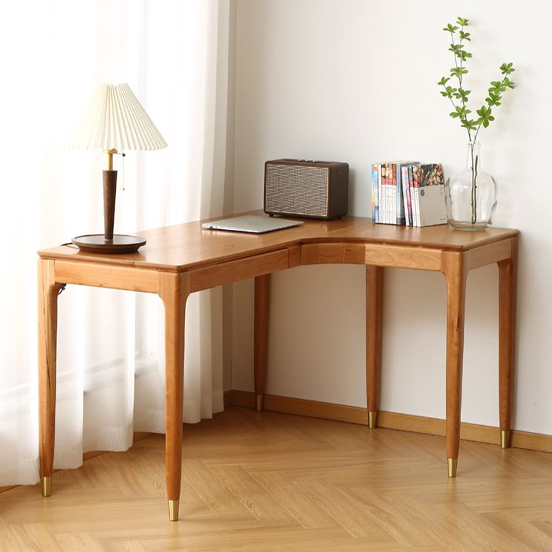 Modern Solid Wood Office Desk L-Shape Single Drawer Writing Desk for Home