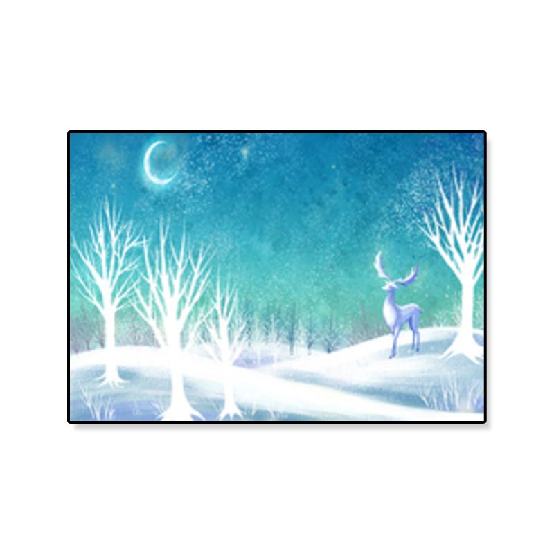 Soft Color Kids Wall Art Illustration Deer in the Late Night Forest Canvas Print for Bedroom