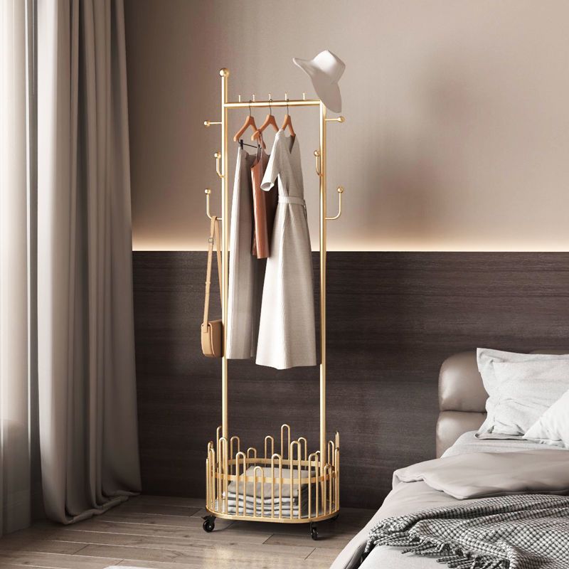 Gorgeous Metal Coat Rack Free Standing Hooks Storage Basket Coat Hanger