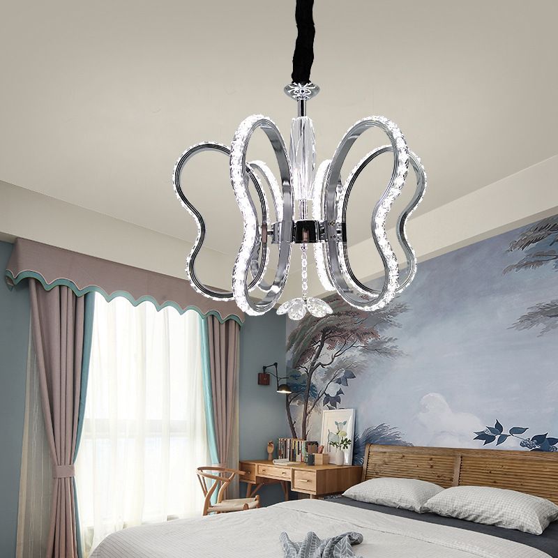 Crystal Heart Shaped Chandelier Lamp Simple LED Chrome Hanging Ceiling Light in Warm/White Light