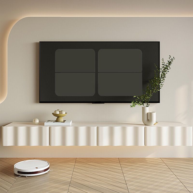 Contemporary White TV Console Wall Mounted Wood Media Console for Living Room